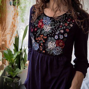 Navy Embroidered Bib Tunic